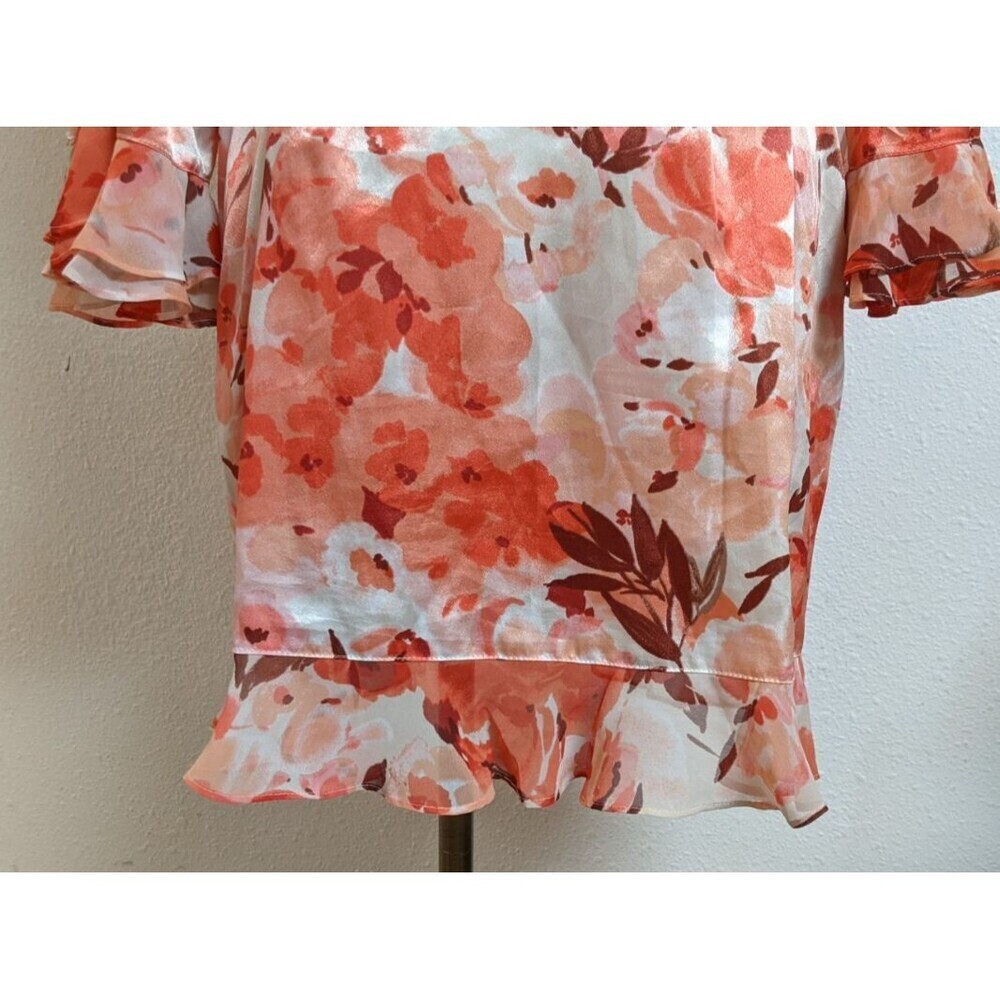 Women's Oscar de la Renta Pink Label Floral Print Ruffle Trim Robe LG - Picture 11 of 16